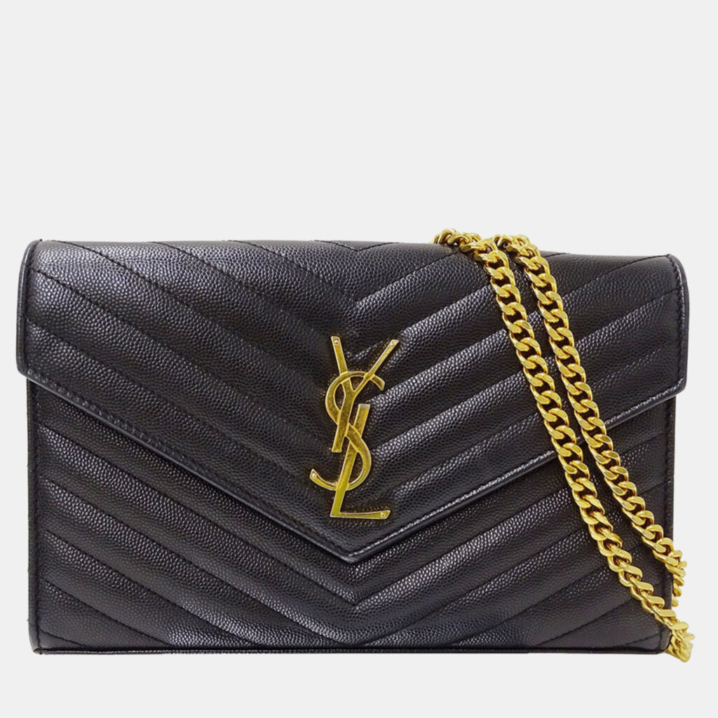 Saint Laurent Shoulder Wallet Grain De Poudre Leather Cassandra Classic Chain Black Saint Laurent Shoulder Wallet Grain De Poudre Leather Cassandra Classic Chain Black