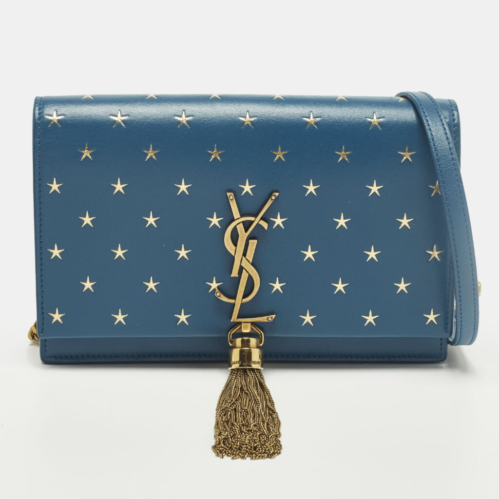 Saint Laurent Kate Tassel Blue/Gold Star Print Leather Wallet On Chain Saint Laurent Kate Tassel Blue/Gold Star Print Leather Wallet On Chain