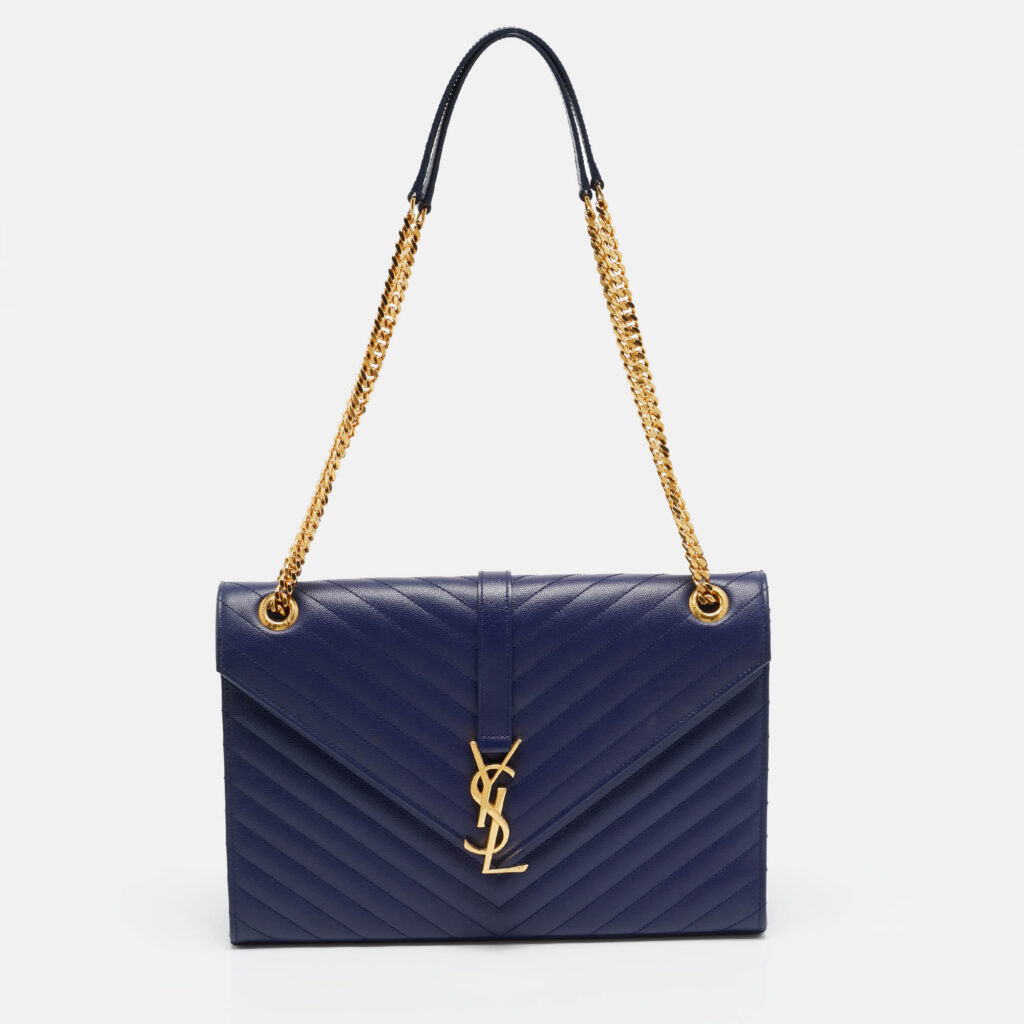 Saint Laurent Monogram Envelope Large Blue Matelasse Leather Shoulder Bag Saint Laurent Monogram Envelope Large Blue Matelasse Leather Shoulder Bag