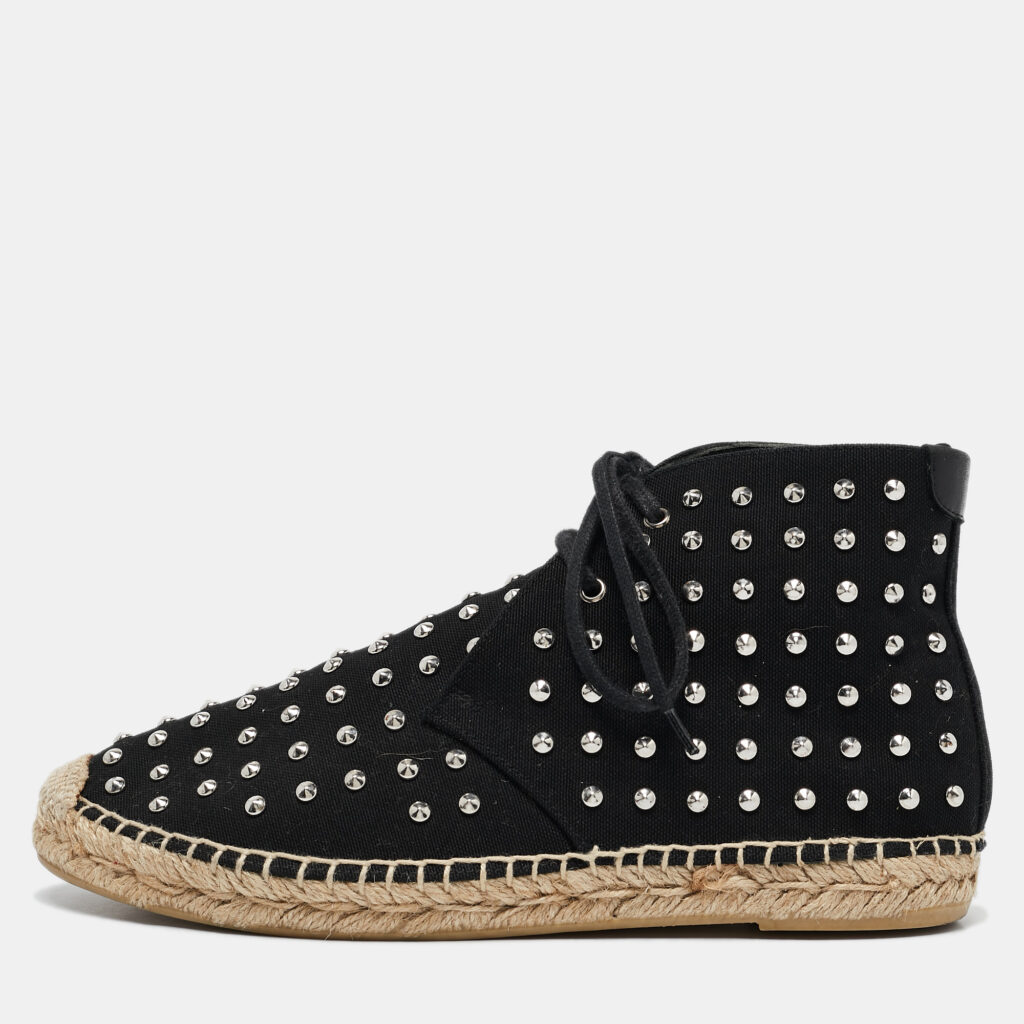 Saint Laurent Black Canvas Stud Embellished High Top Sneakers Size 36