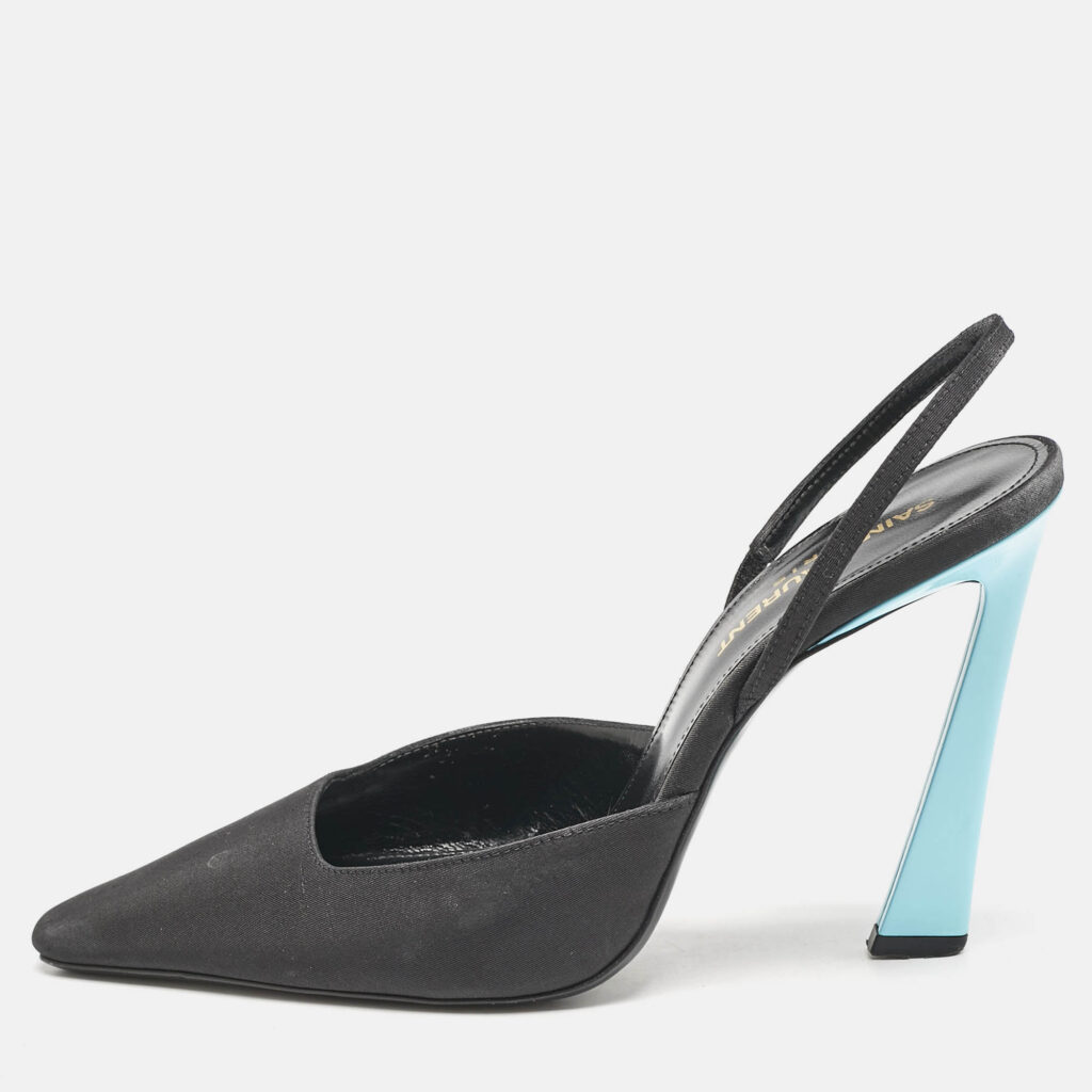 Saint Laurent Black/Blue Fabric Blade Slingback Pumps Size 38 Saint Laurent Black/Blue Fabric Blade Slingback Pumps Size 38
