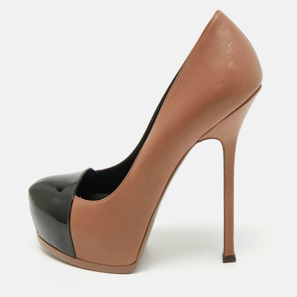 Saint Laurent Beige/Black Patent and Leather Tribtoo Platform Pumps Size 39.5 Saint Laurent Beige/Black Patent and Leather Tribtoo Platform Pumps Size 39.5