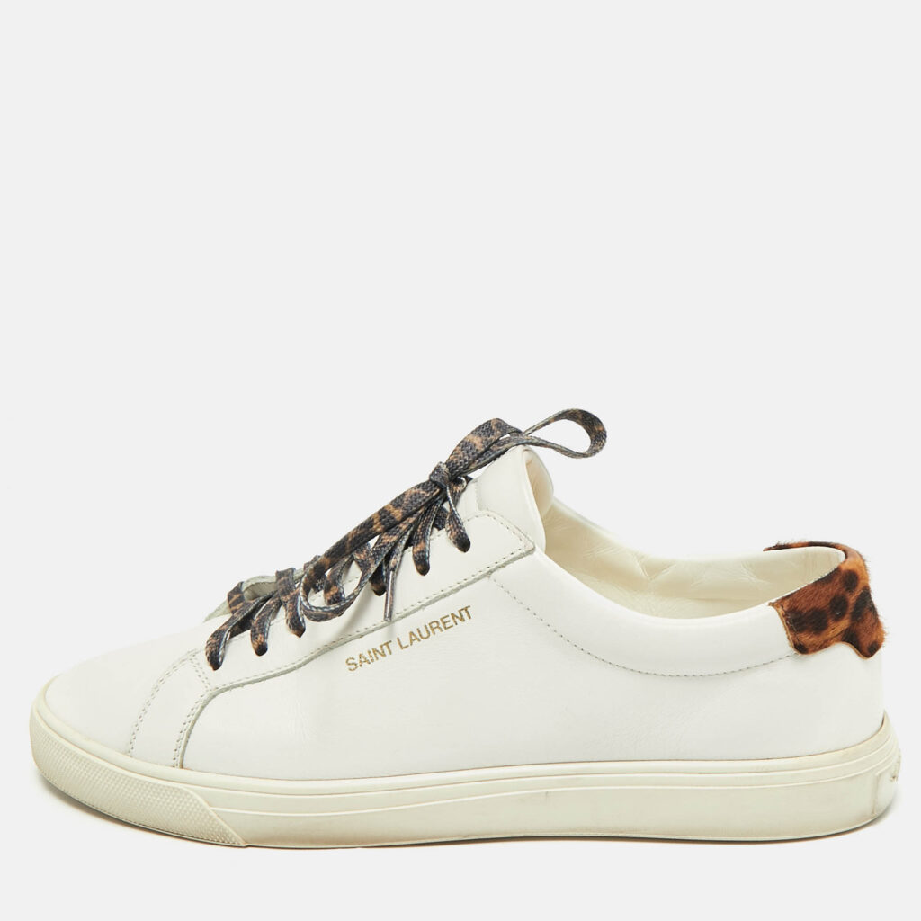 luxury-women-saint-laurent-paris-used-shoes-p1186755-010-1.jpg Saint Laurent White Leather and Pony Hair Leopard Print Andy Low Top Sneakers Size 38
