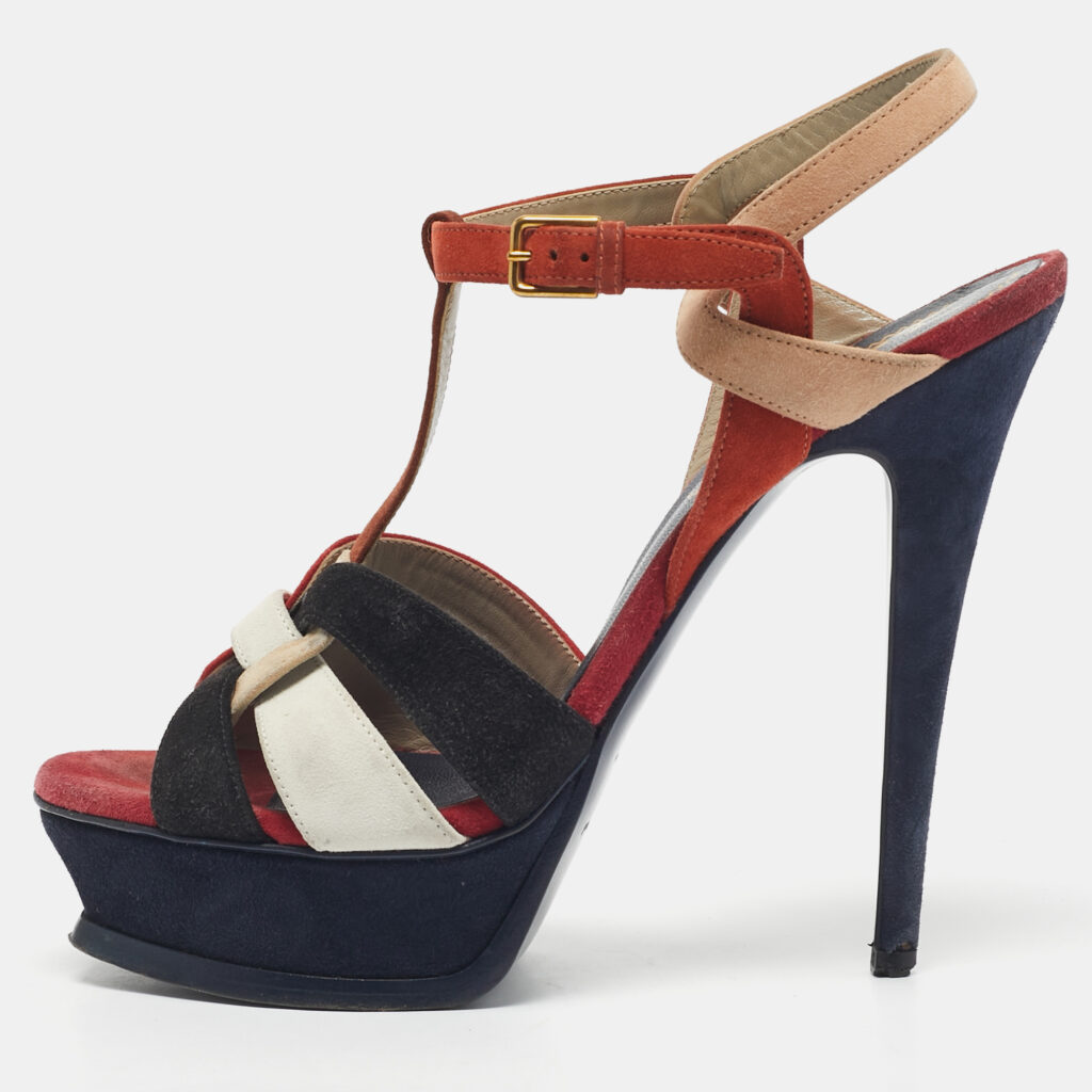 Saint Laurent Multicolor Suede Tribute Ankle Strap Sandals Size 38.5 Saint Laurent Multicolor Suede Tribute Ankle Strap Sandals Size 38.5