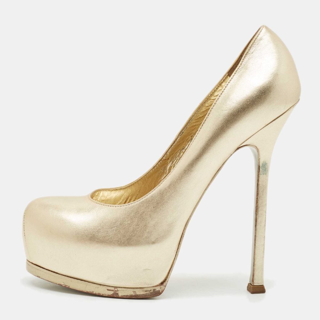 Saint Laurent Gold Leather Tribtoo Platform Pumps Size 38.5 Saint Laurent Gold Leather Tribtoo Platform Pumps Size 38.5