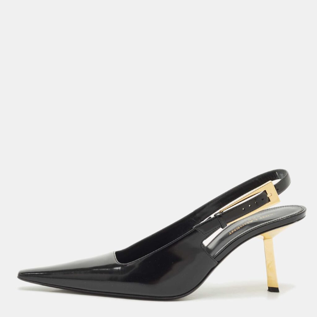 Saint Laurent Black Leather Lee Slingback Pumps Size 40