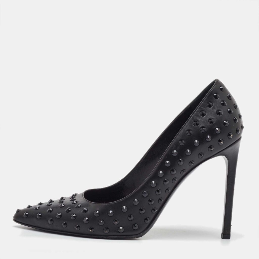 Saint Laurent Black Leather Studded Pointed Toe Pumps Size 38