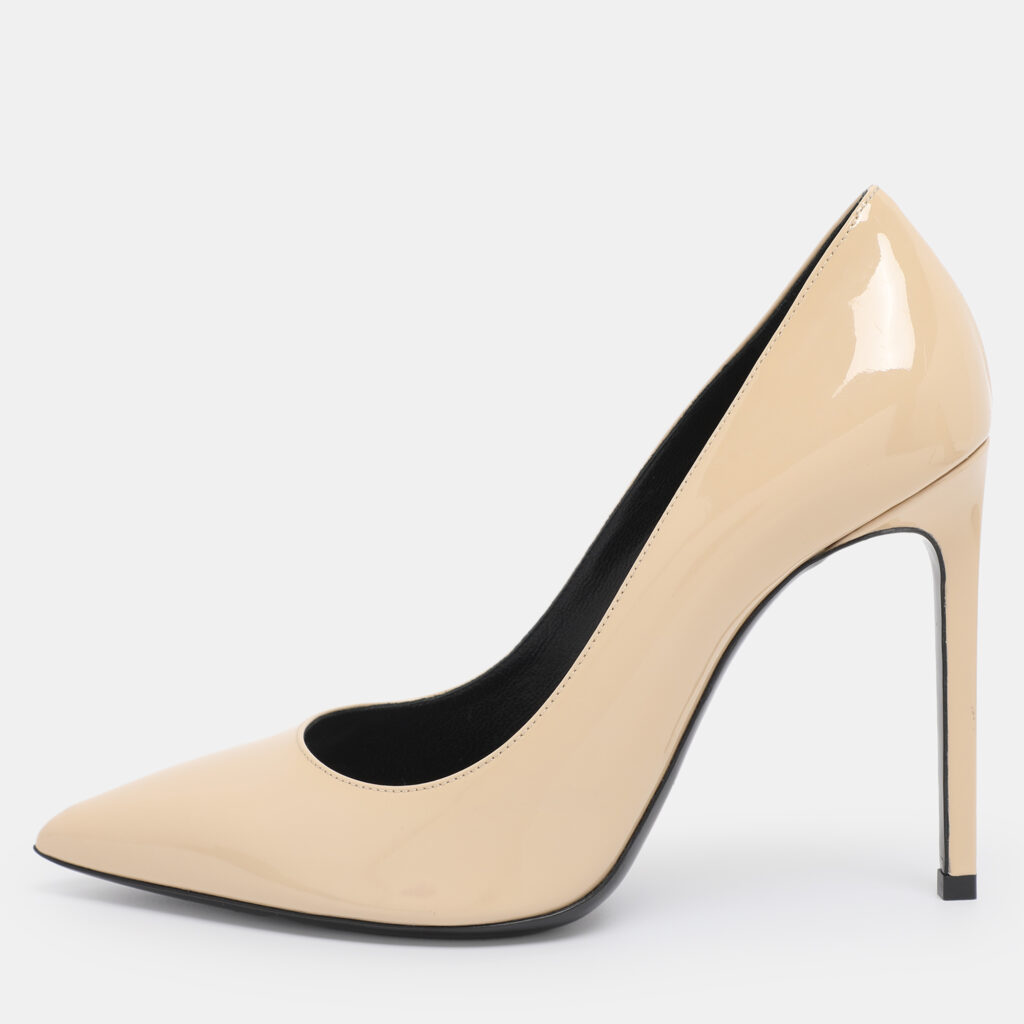 Saint Laurent Beige Patent Leather Anja Pointed Toe Pumps Size 38 Saint Laurent Beige Patent Leather Anja Pointed Toe Pumps Size 38