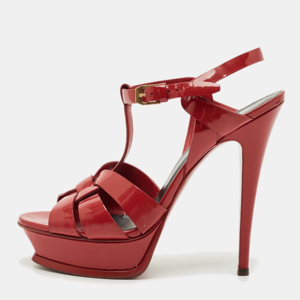 Saint Laurent Red Patent Leather Tribute Platform Sandals Size 39 Saint Laurent Red Patent Leather Tribute Platform Sandals Size 39