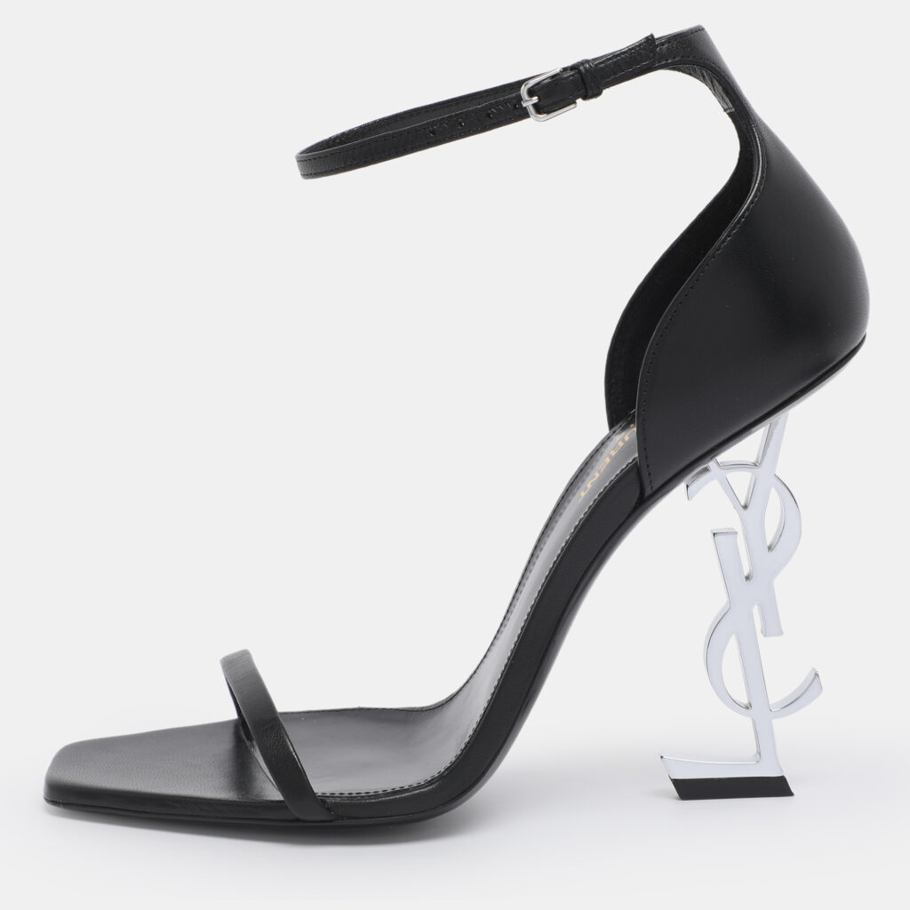 Saint Laurent Paris Black Leather Opyum Ankle Strap Sandals Size 39.5
