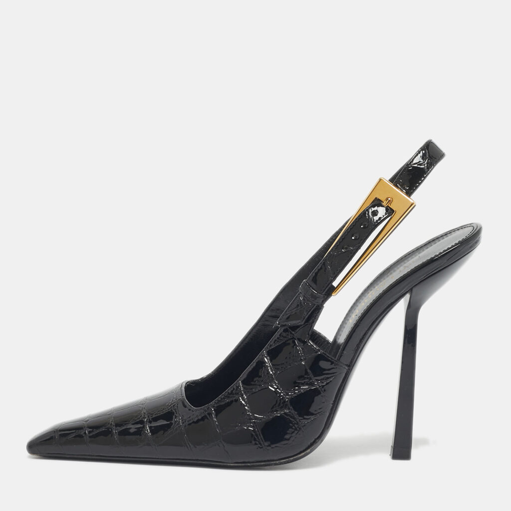 Saint Laurent Black Crocodile Embossed Graham Slingback Pumps Size 36 Saint Laurent Black Crocodile Embossed Graham Slingback Pumps Size 36