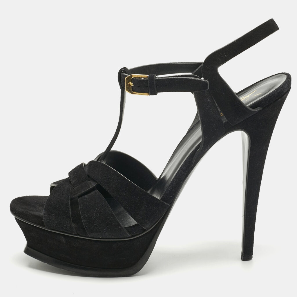 Saint Laurent Black Suede Tribute Platform Sandals Size 40.5 Saint Laurent Black Suede Tribute Platform Sandals Size 40.5