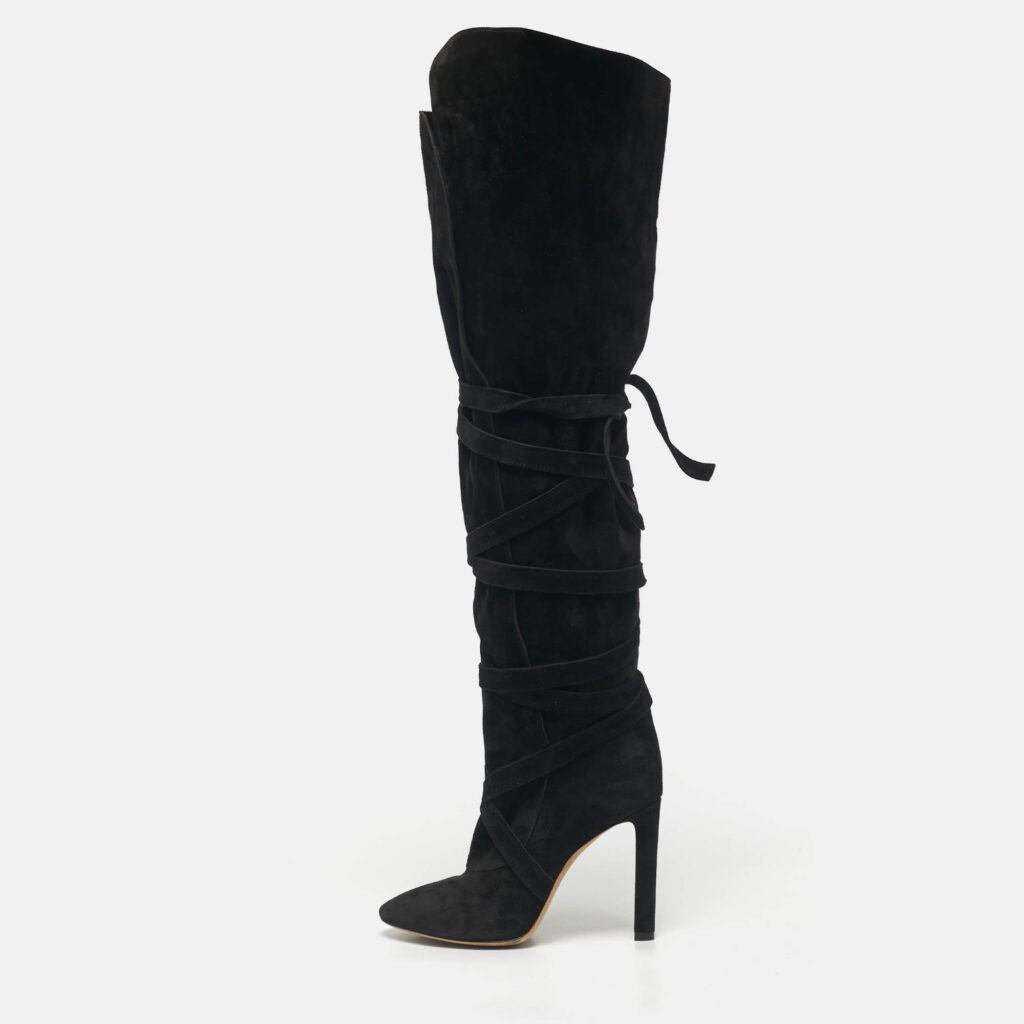 luxury-women-saint-laurent-paris-used-shoes-p1219740-010-1.jpg Saint Laurent Black Suede Knee Length Boots Size 38