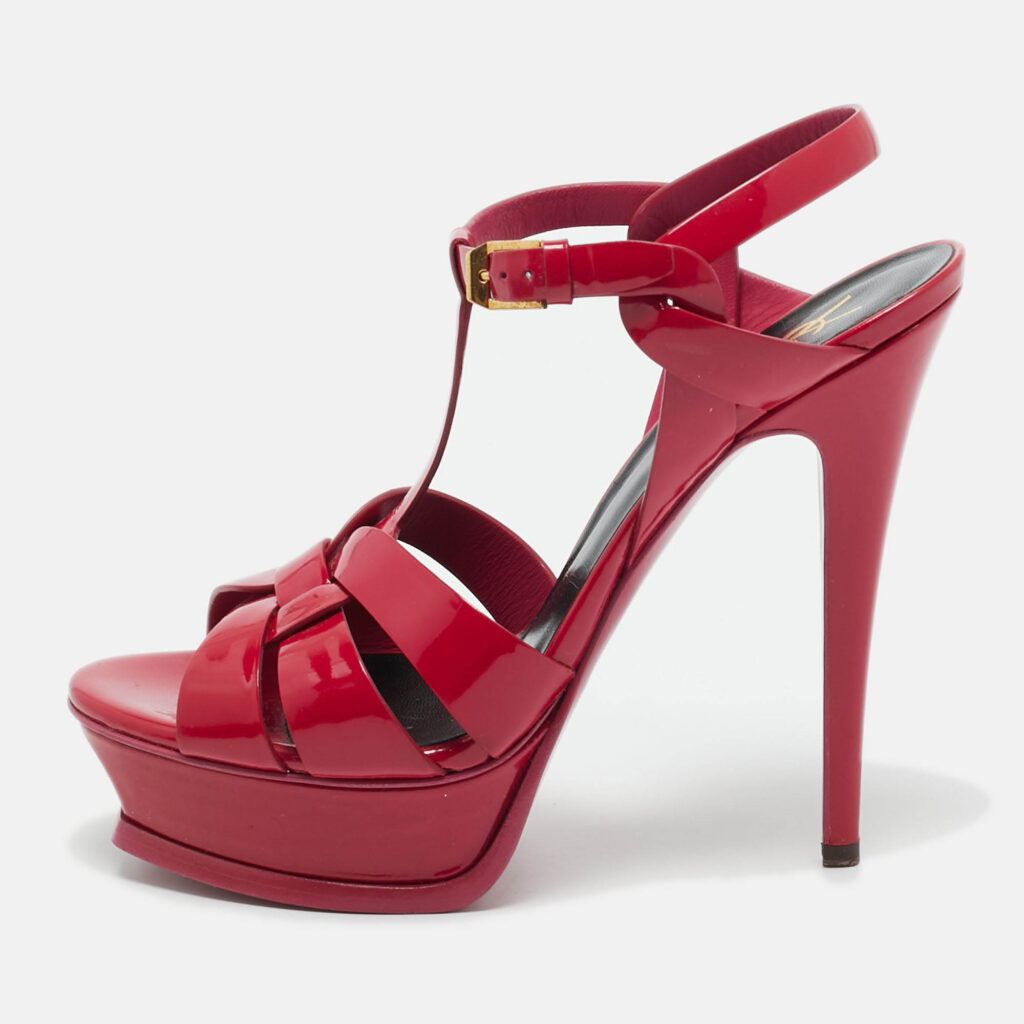 Saint Laurent Purple Patent Leather Tribute Ankle Strap Sandals Size 38.5 Saint Laurent Purple Patent Leather Tribute Ankle Strap Sandals Size 38.5