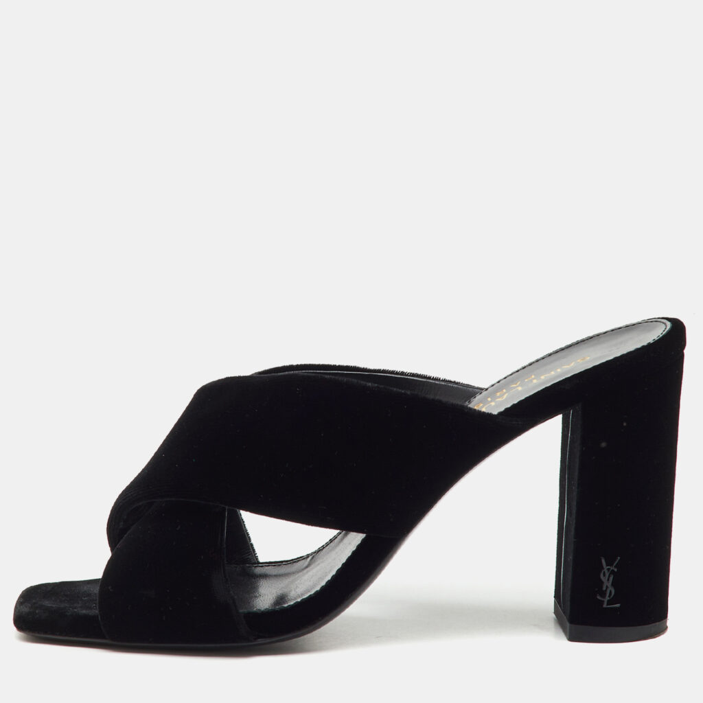 luxury-women-saint-laurent-paris-used-shoes-p1222687-002-1.jpg Saint Laurent Black Velvet Loulou Slide Sandals Size 35.5