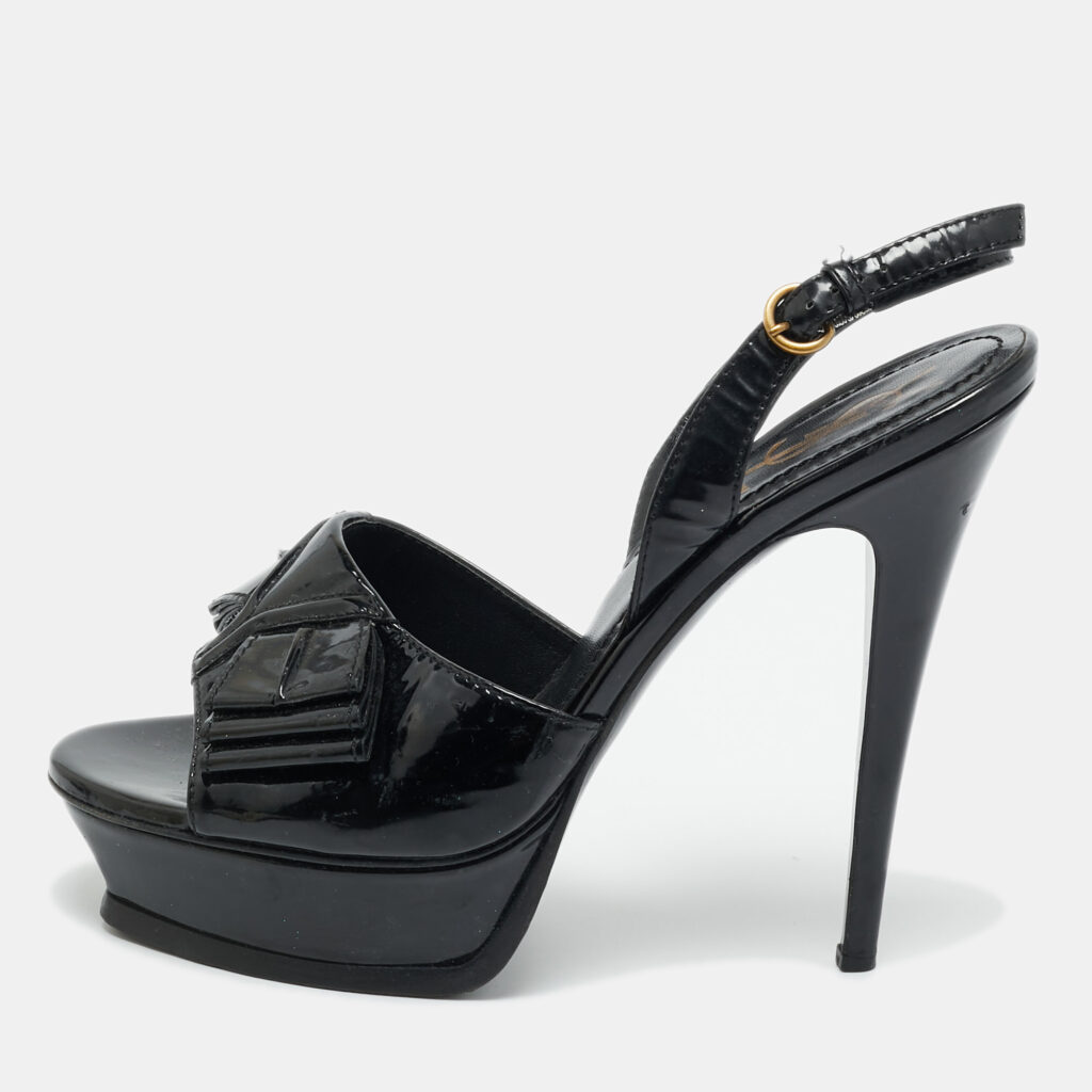 Saint Laurent Black Patent Y Bow Platform Slingback Sandals Size 40 Saint Laurent Black Patent Y Bow Platform Slingback Sandals Size 40