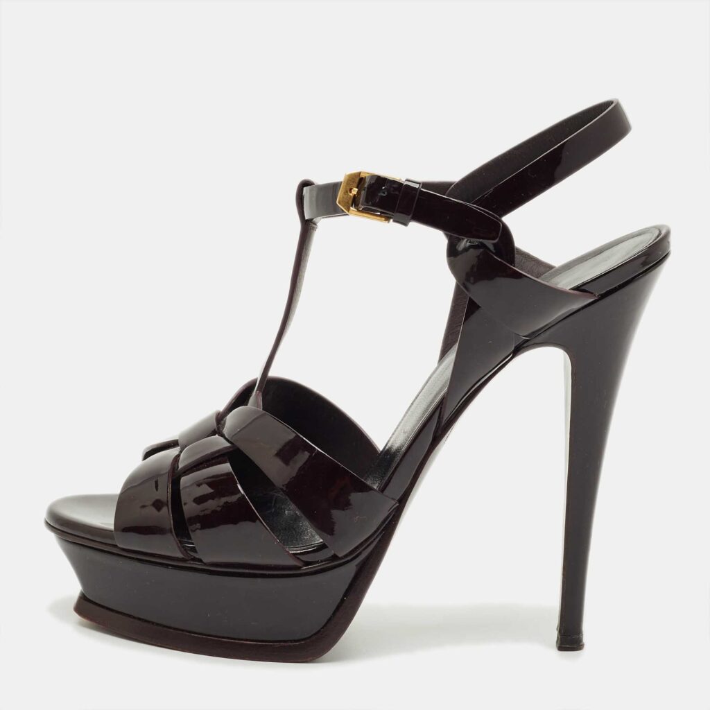 Saint Laurent Burgundy Patent Leather Platform Sandals Size 39