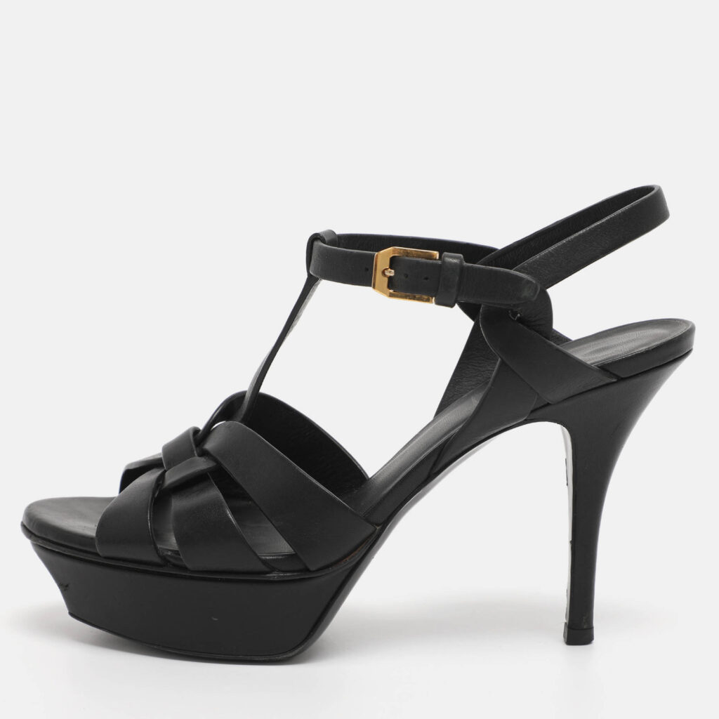 Saint Laurent Black Leather Tribute Sandals Size 36