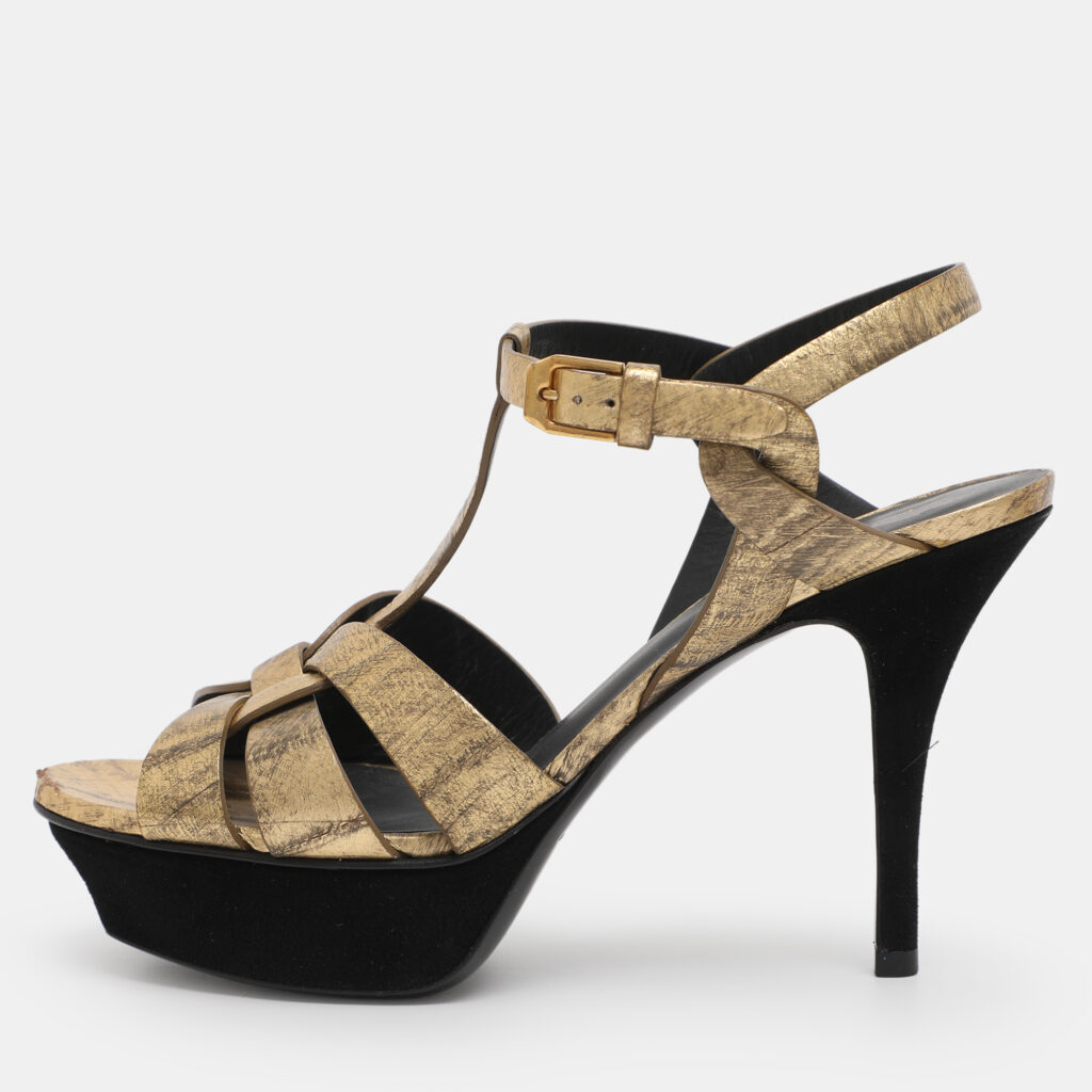 Saint Laurent Beige Patent leather Tribute Sandals Size 36.5