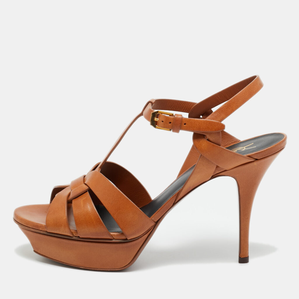 Saint Laurent Brown Leather Tribute Platform Sandals Size 40 Saint Laurent Brown Leather Tribute Platform Sandals Size 40