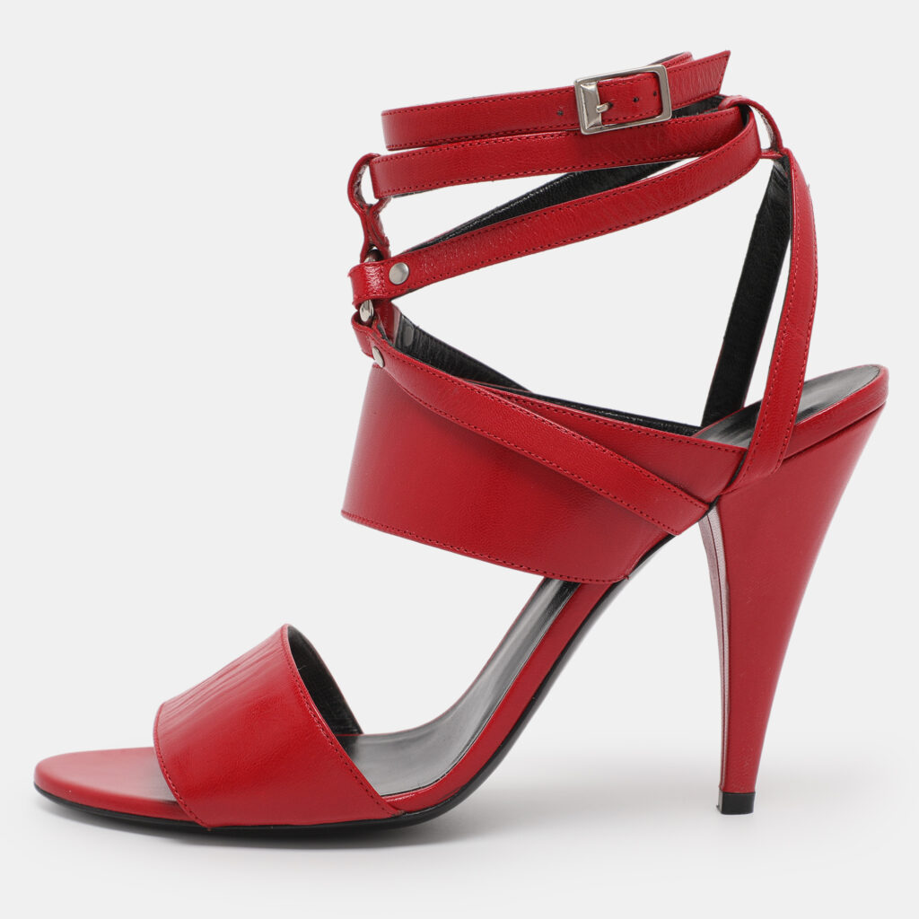 Saint Laurent Paris Red Leather Ankle Strap Sandals Size 38.5 Saint Laurent Paris Red Leather Ankle Strap Sandals Size 38.5