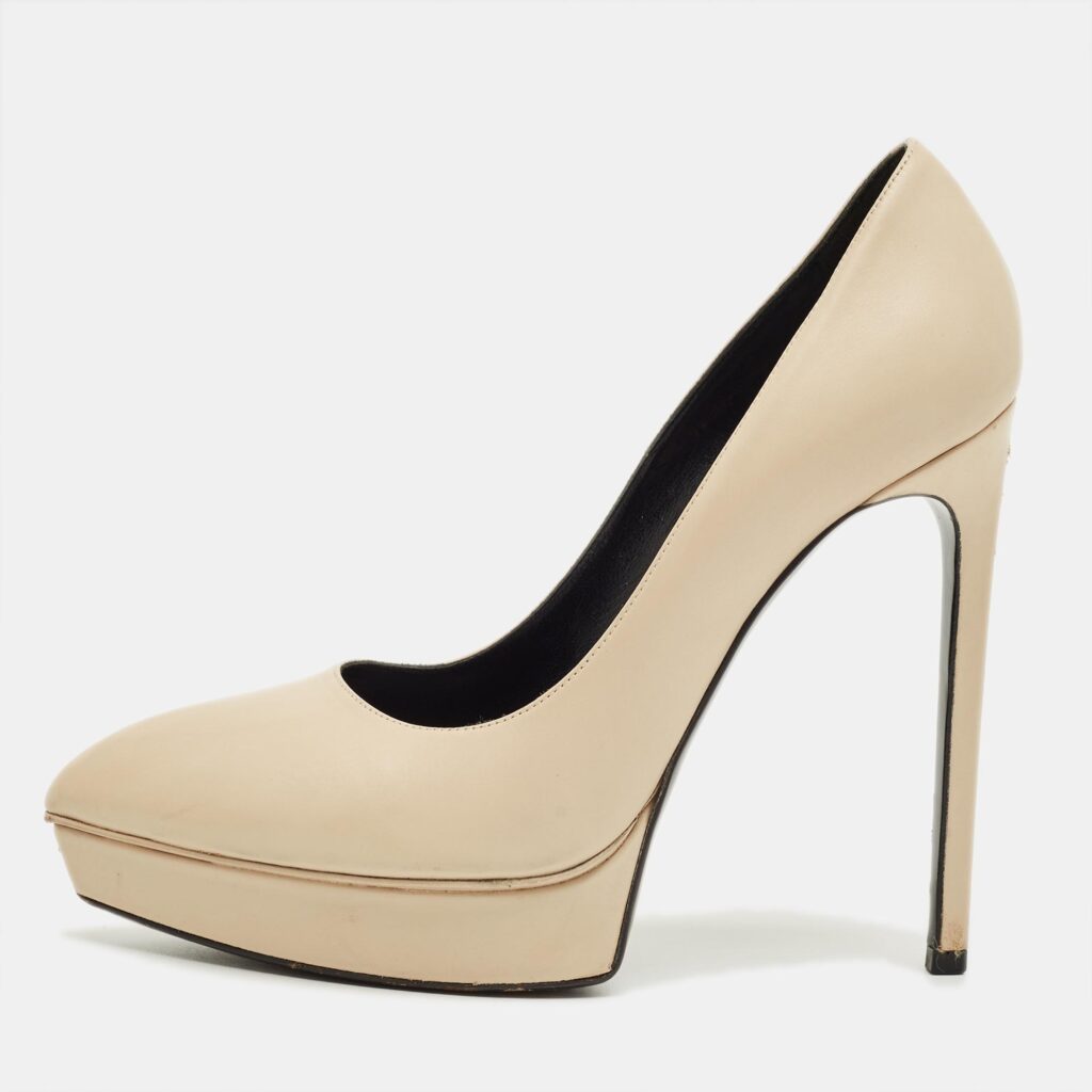 Saint Laurent Beige Leather Janis Pointed Toe Platform Pumps Size 38 Saint Laurent Beige Leather Janis Pointed Toe Platform Pumps Size 38