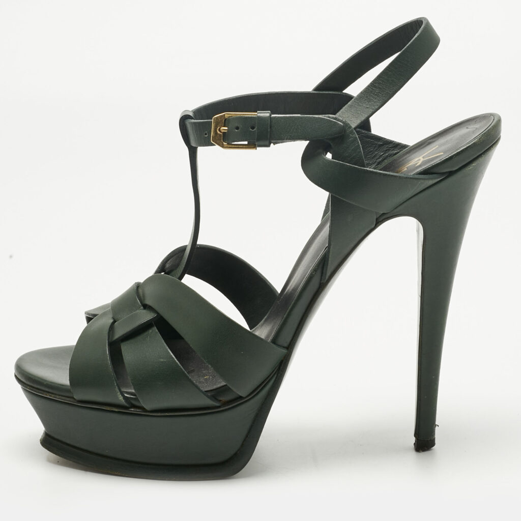 Saint Laurent Green Leather Tribute Platform Sandals Size 39 Saint Laurent Green Leather Tribute Platform Sandals Size 39
