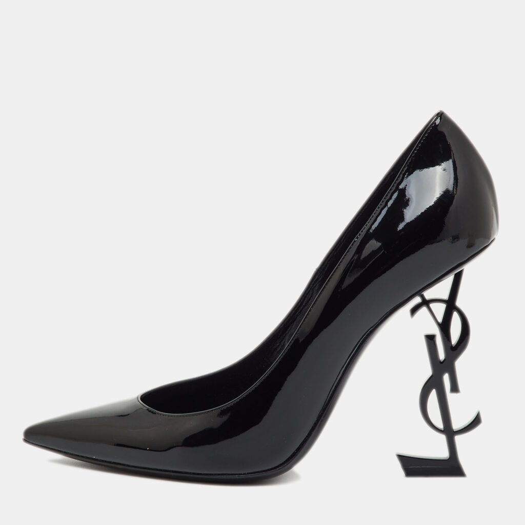 Saint Laurent Black Patent Leather Opyum Pointed Toe Pumps Size 39