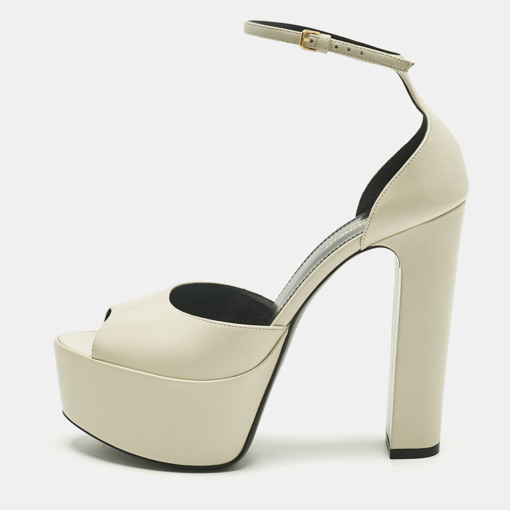 Saint Laurent Cream Leather Jodie Ankle Strap Sandals Size 38.5 Saint Laurent Cream Leather Jodie Ankle Strap Sandals Size 38.5