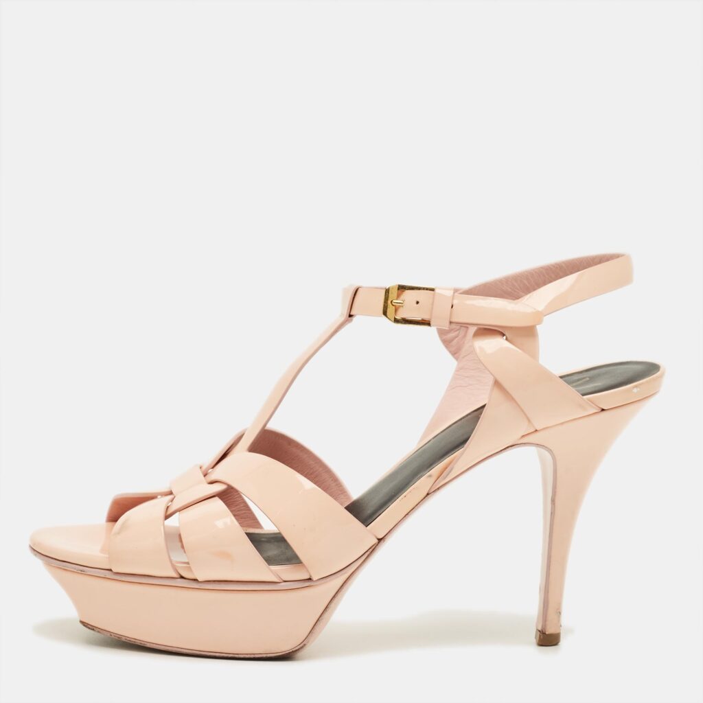 Saint Laurent Beige Patent Leather Tribute Platform Sandals Size 39.5 Saint Laurent Beige Patent Leather Tribute Platform Sandals Size 39.5