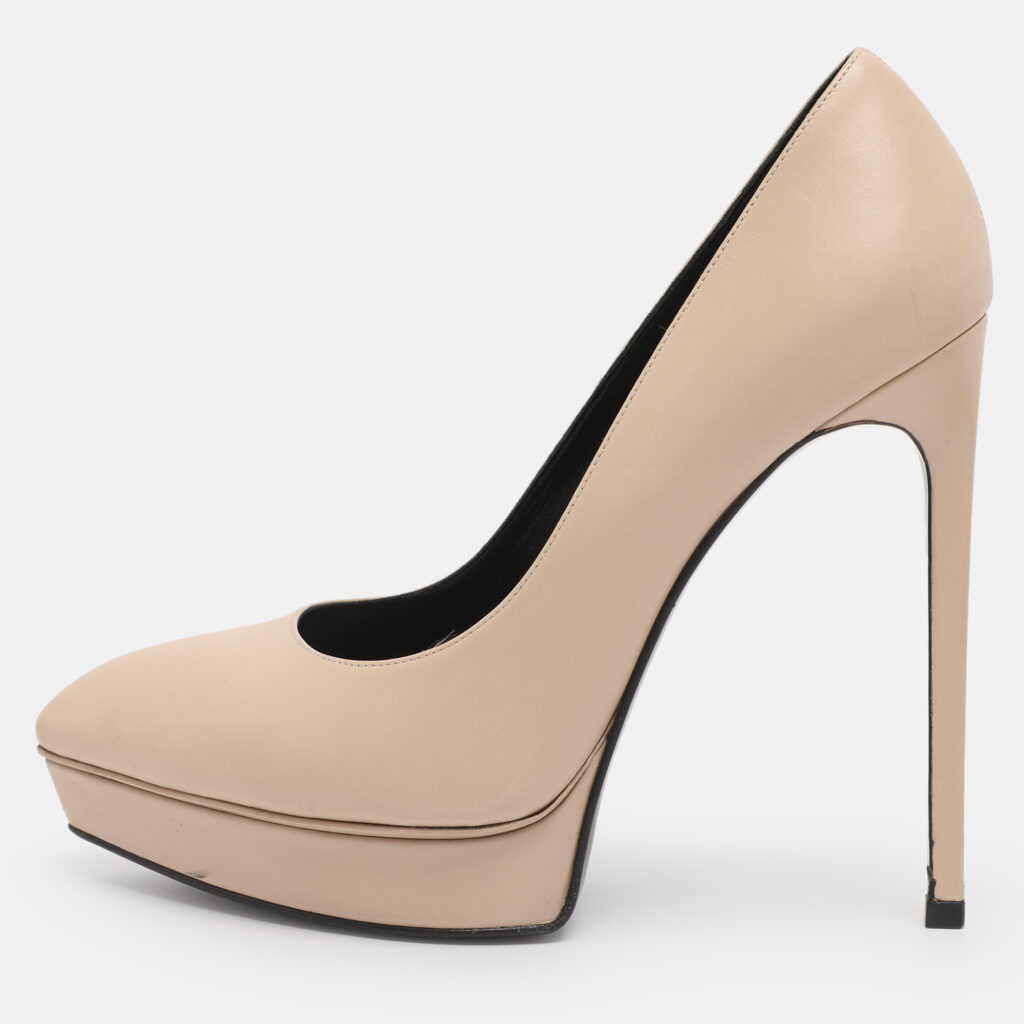 luxury-women-saint-laurent-paris-used-shoes-p1241320-001.jpg Saint Laurent Beige Leather Janis Pointed Toe Platform Pumps Size 38