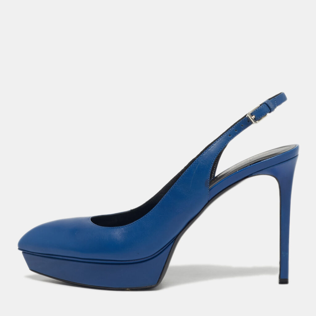 Saint Laurent Blue Leather Platform Slingback Pumps Size 40 Saint Laurent Blue Leather Platform Slingback Pumps Size 40
