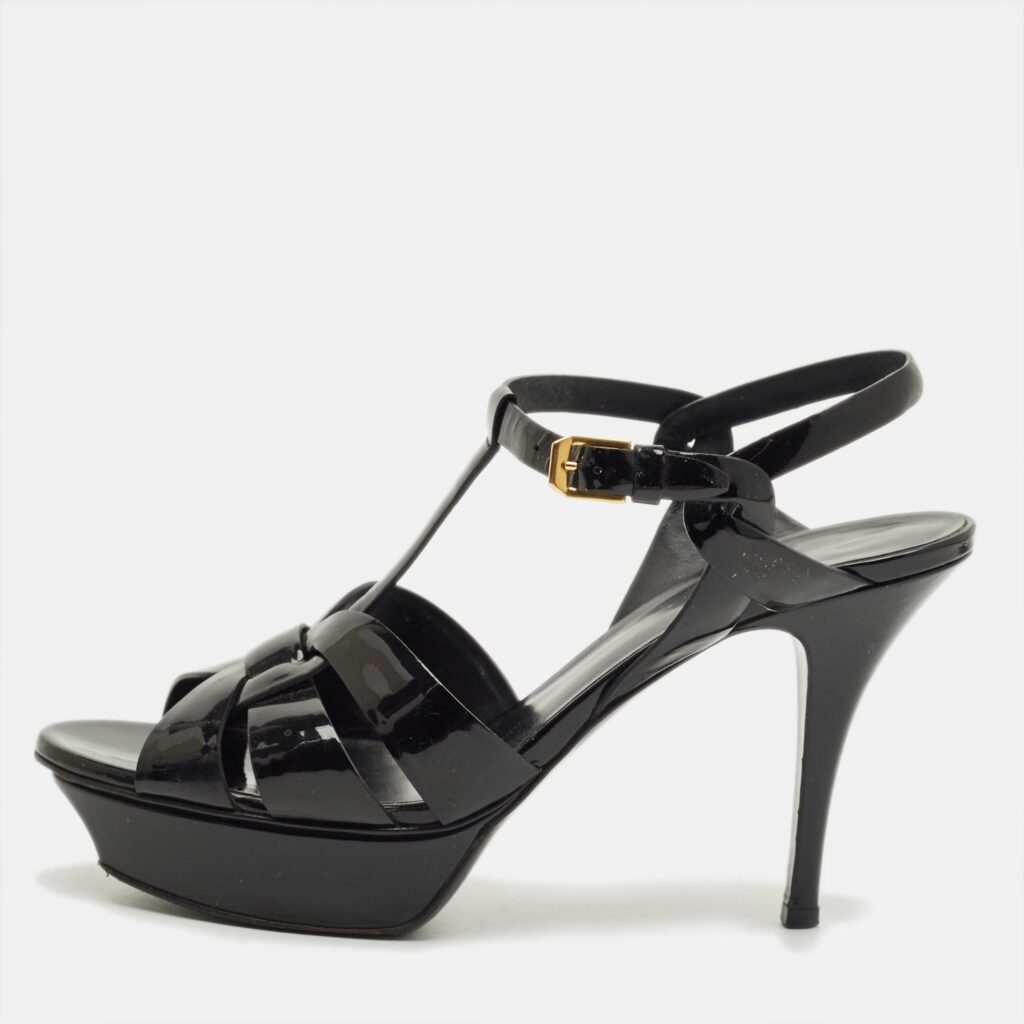 Saint Laurent Black Patent Leather Tribute Platform Sandals Size 39.5 Saint Laurent Black Patent Leather Tribute Platform Sandals Size 39.5