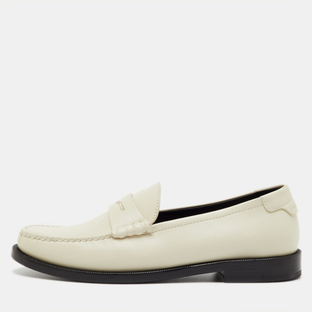 Saint Laurent White Leather Le Loafer Penny Loafers Size 36