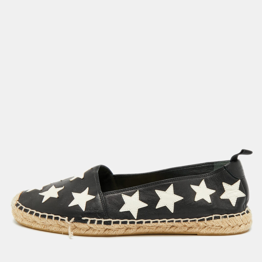 Saint Laurent Size 38 Black/White Leather Star Espadrille Loafers Saint Laurent Size 38 Black/White Leather Star Espadrille Loafers