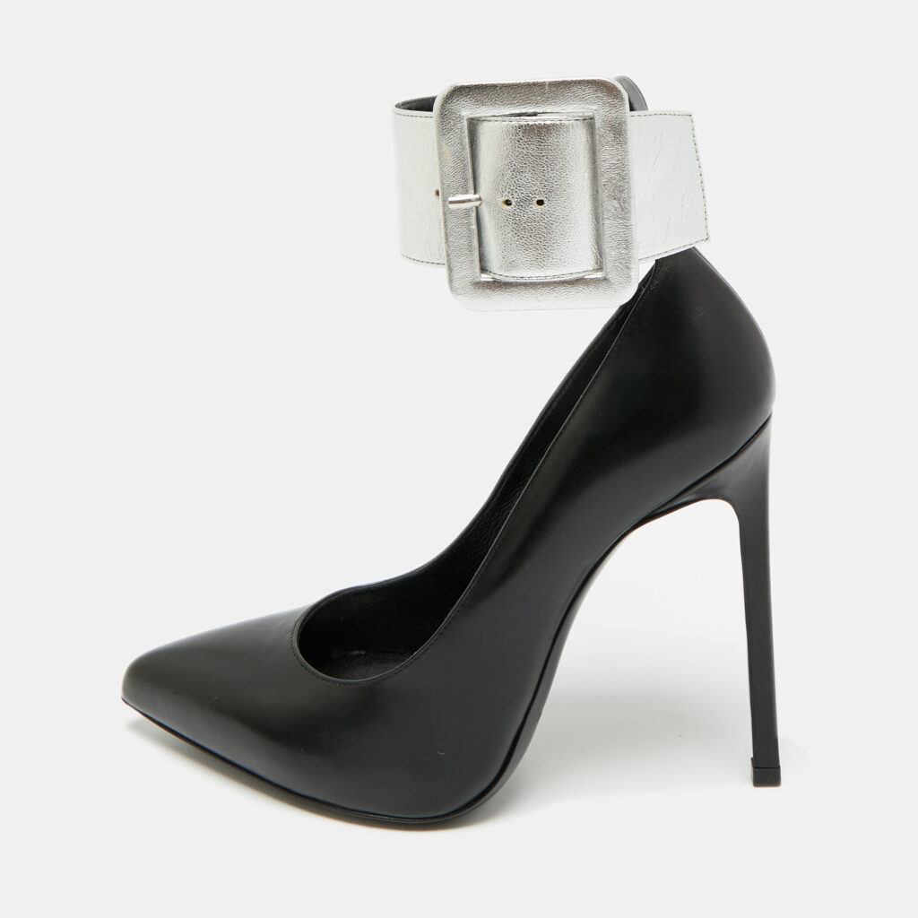 Saint Laurent Size 35.5 Black Leather Escarpin Ankle Cuff Pumps