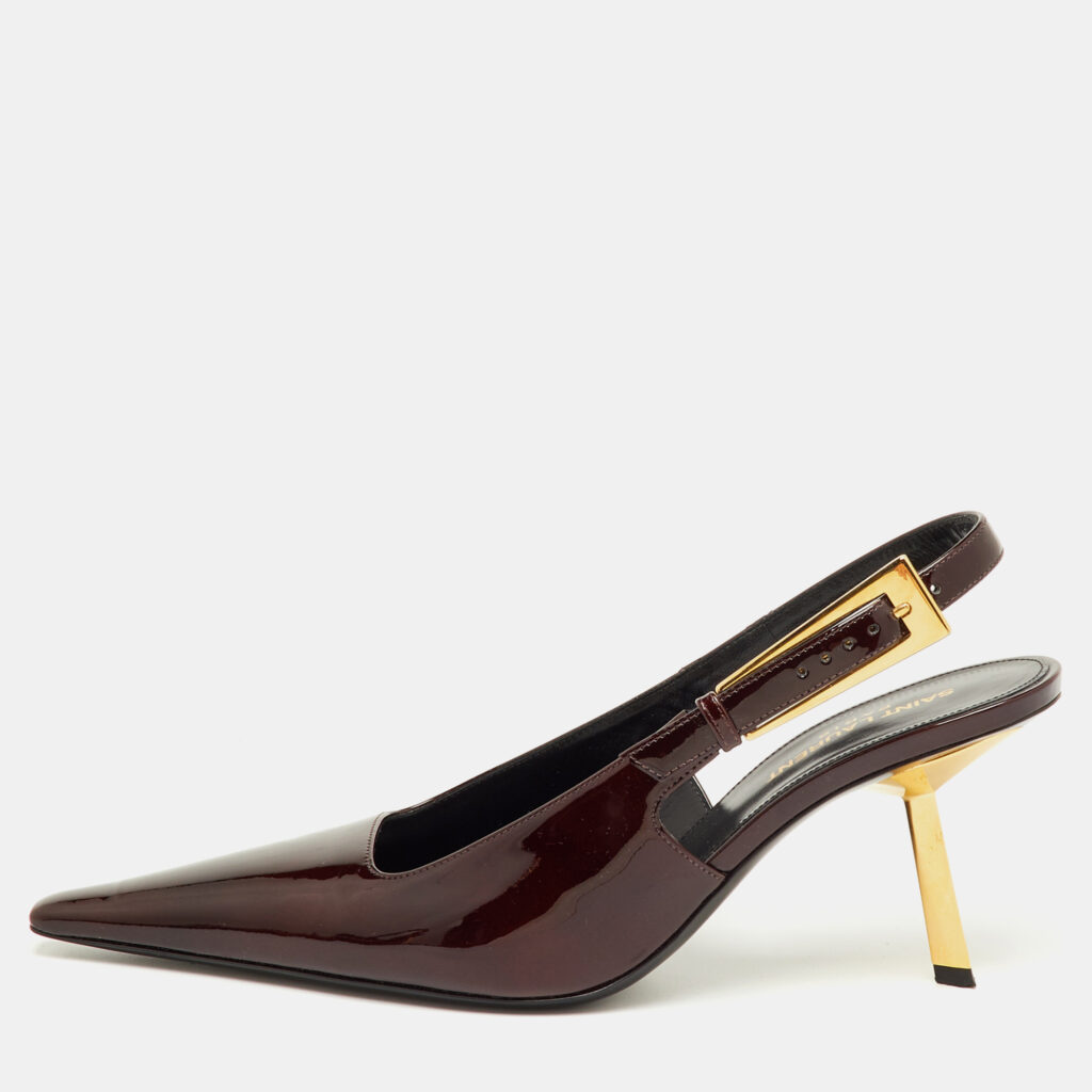 Saint Laurent Lee Size 38 Marron Patent Leather Slingback Pumps Saint Laurent Lee Size 38 Marron Patent Leather Slingback Pumps
