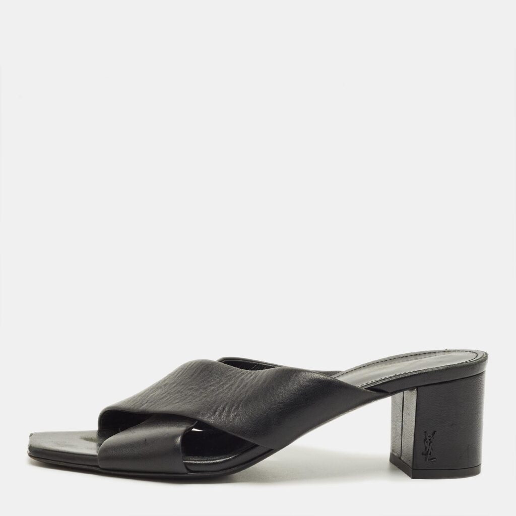 Saint Laurent Loulou Size 38 Black Leather Slide Sandals
