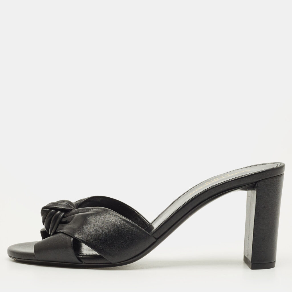 Saint Laurent Bianca Size 38 Black Leather Slide Sandals