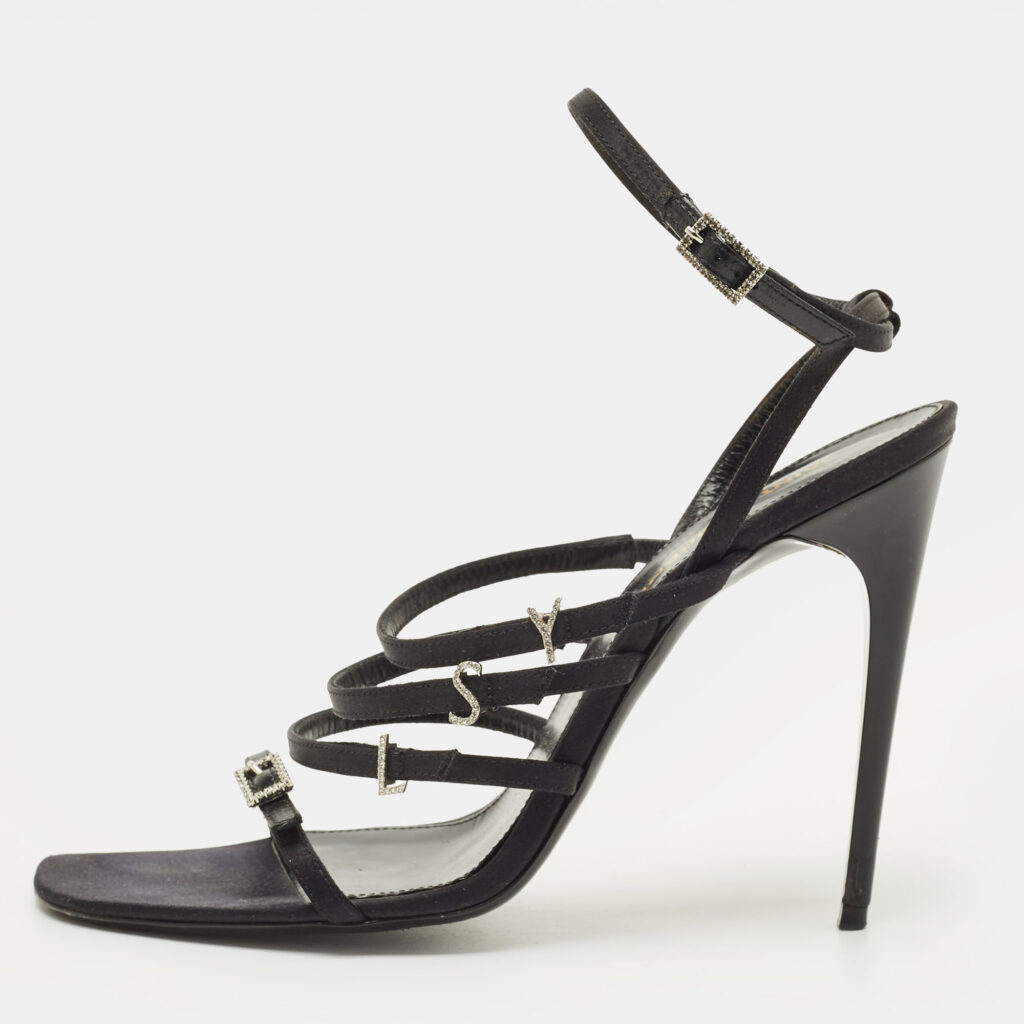 Saint Laurent Jerry Size 38 Black Satin Ankle Strap Sandals Saint Laurent Jerry Size 38 Black Satin Ankle Strap Sandals
