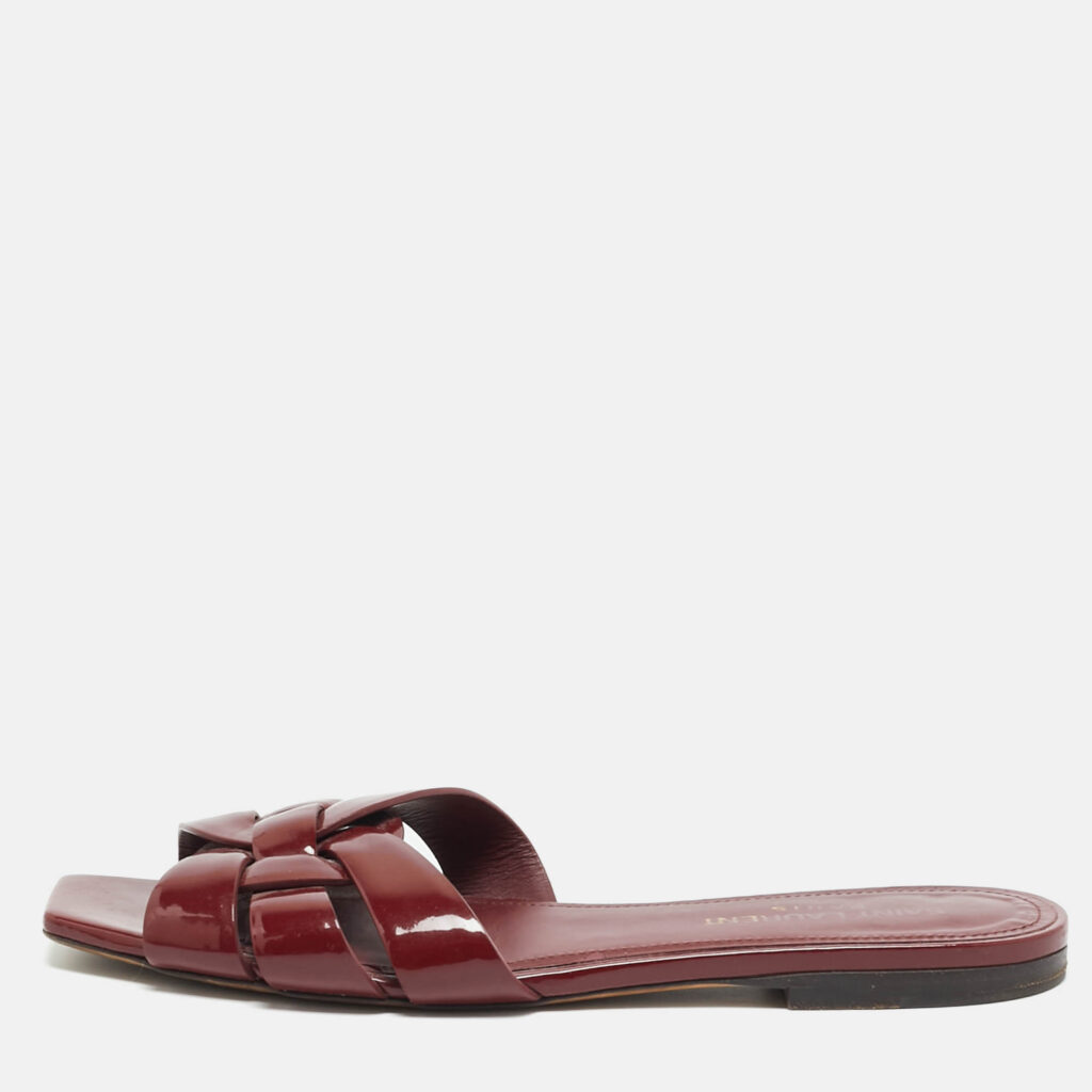 Saint Laurent Tribute Size 36 Burgundy Flat Slides