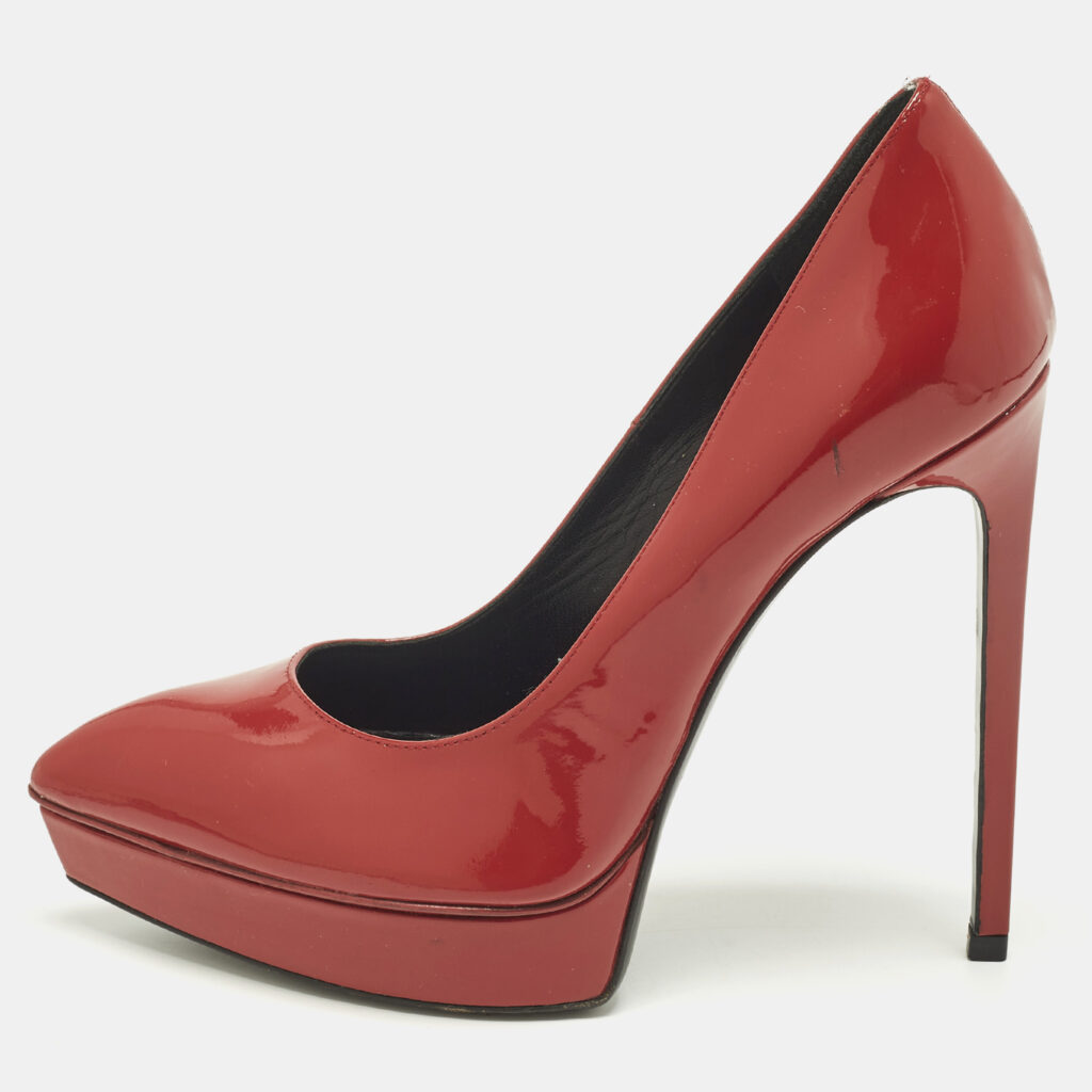 luxury-women-saint-laurent-paris-used-shoes-p1251000-001-1.jpg Saint Laurent Janis Size 38 Red Patent Leather Platform Pumps