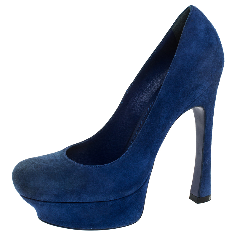 Saint Laurent Paris Blue Suede Palais Platform Pumps Size 38.5 Saint Laurent Paris Blue Suede Palais Platform Pumps Size 38.5