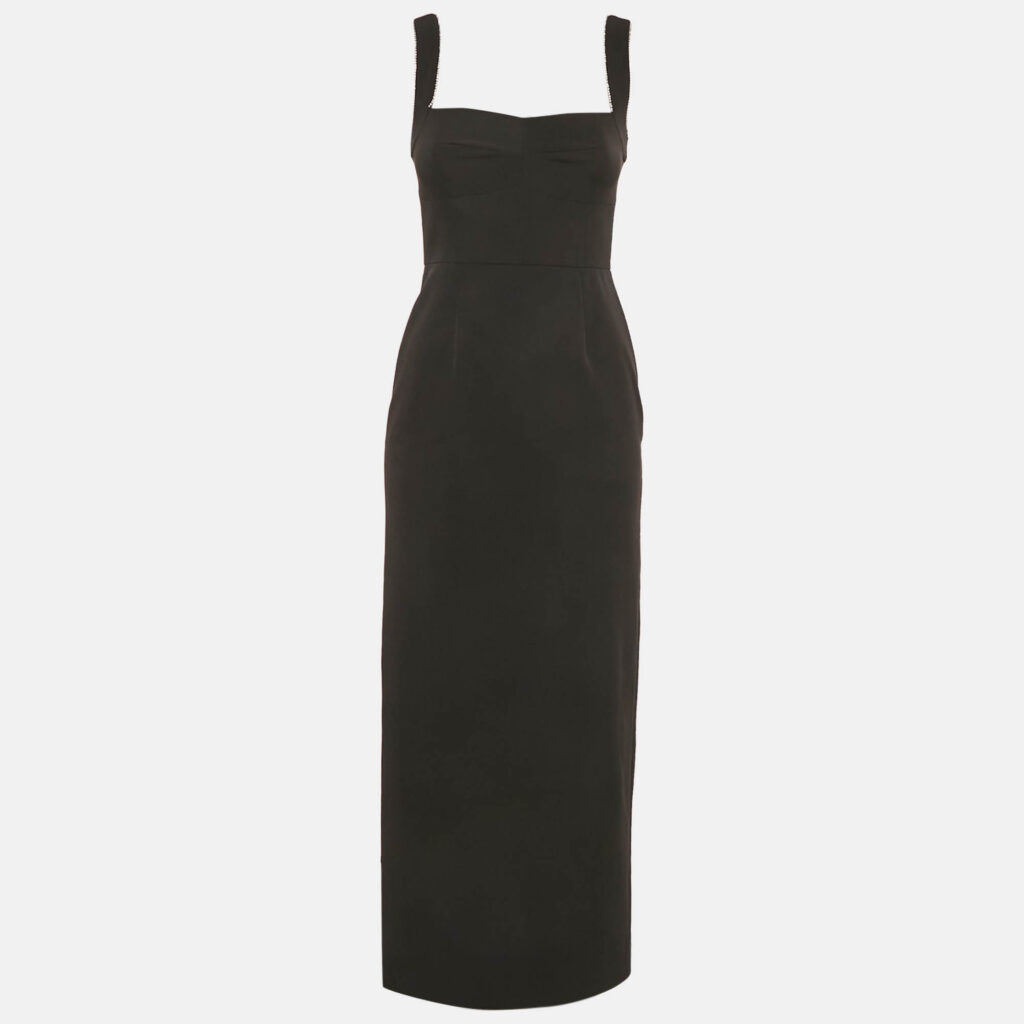 Saloni Black Stretch Crepe Stud Detail Midi Dress S Saloni Black Stretch Crepe Stud Detail Midi Dress S