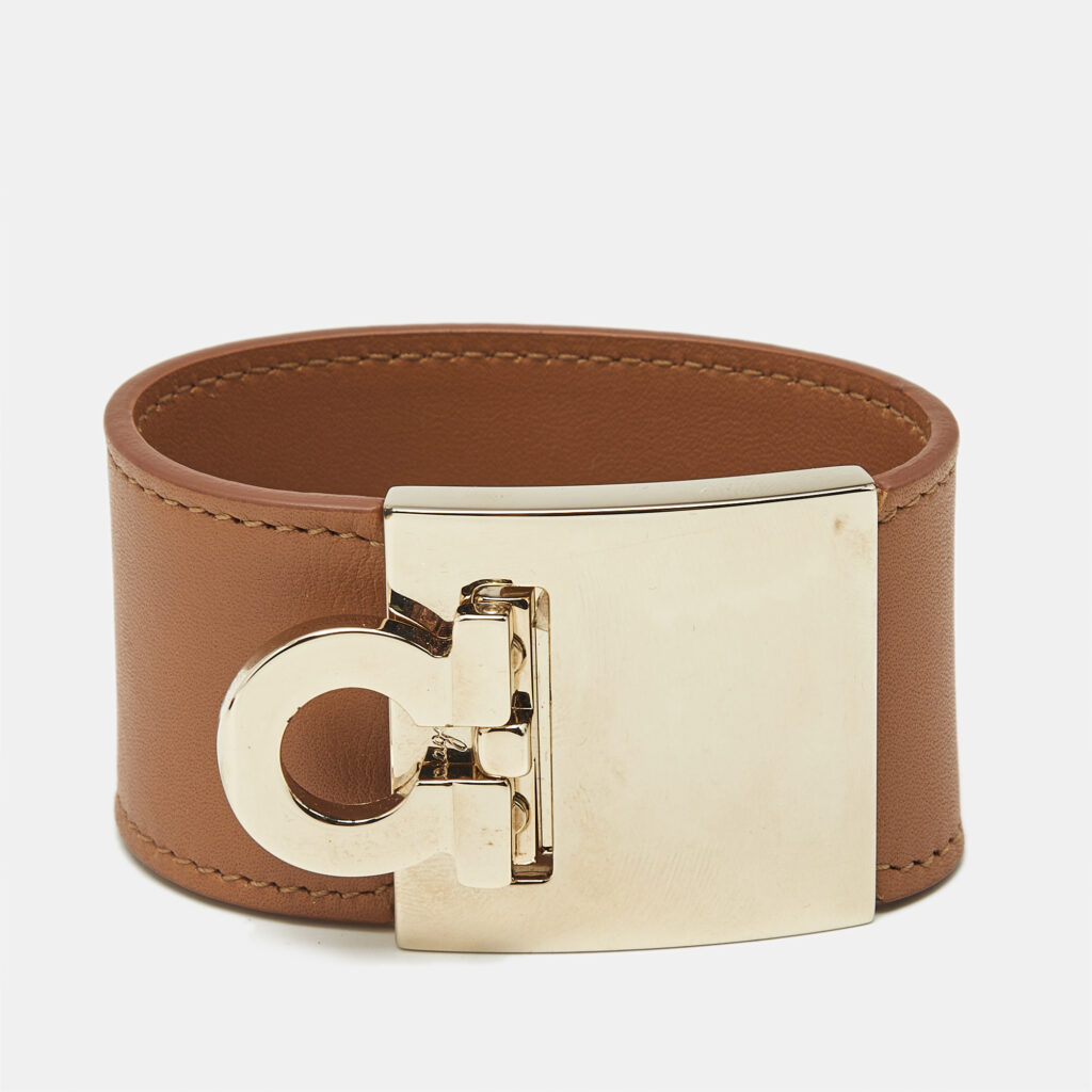 Salvatore Ferragamo Brown Leather Gold Tone Wrap Bracelet Salvatore Ferragamo Brown Leather Gold Tone Wrap Bracelet