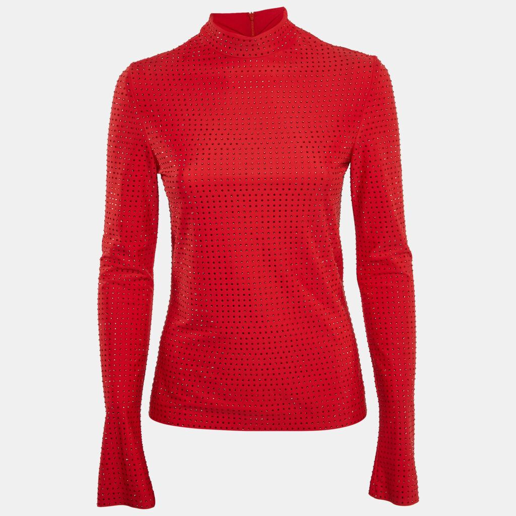 Salvatore Ferragamo Red Studded Jersey Long Sleeve Top M Salvatore Ferragamo Red Studded Jersey Long Sleeve Top M