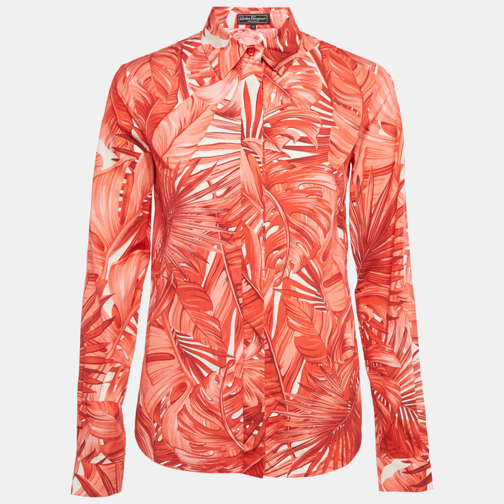 Salvatore Ferragamo Red Tropical Print Cotton Shirt S Salvatore Ferragamo Red Tropical Print Cotton Shirt S