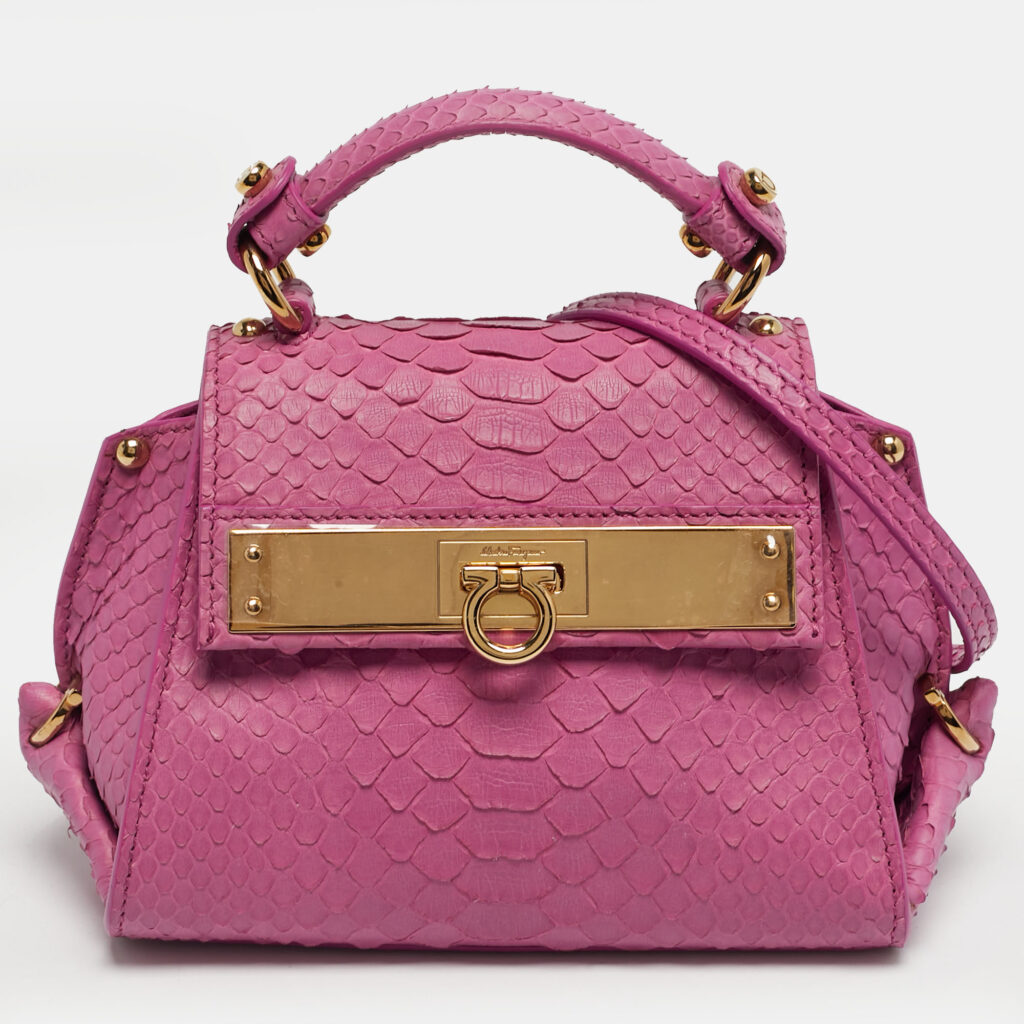 Salvatore Ferragamo Pink Python Mini Sofia Top Handle Bag Salvatore Ferragamo Pink Python Mini Sofia Top Handle Bag