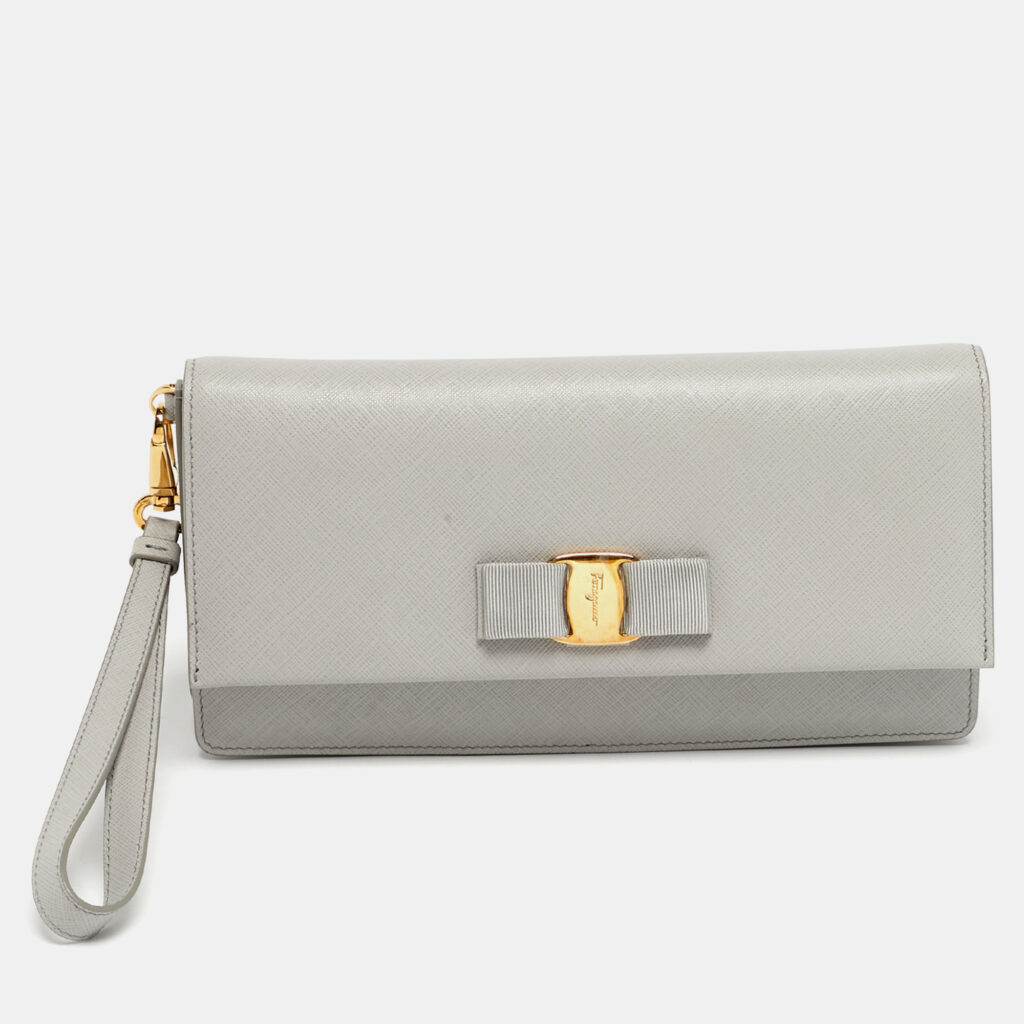 luxury-women-salvatore-ferragamo-new-handbags-p1242801-005-1.jpg Salvatore Ferragamo Grey Leather Camy Wristlet Clutch