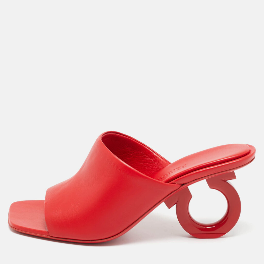 Salvatore Ferragamo Red Leather Astro Slide Sandals Size 38.5